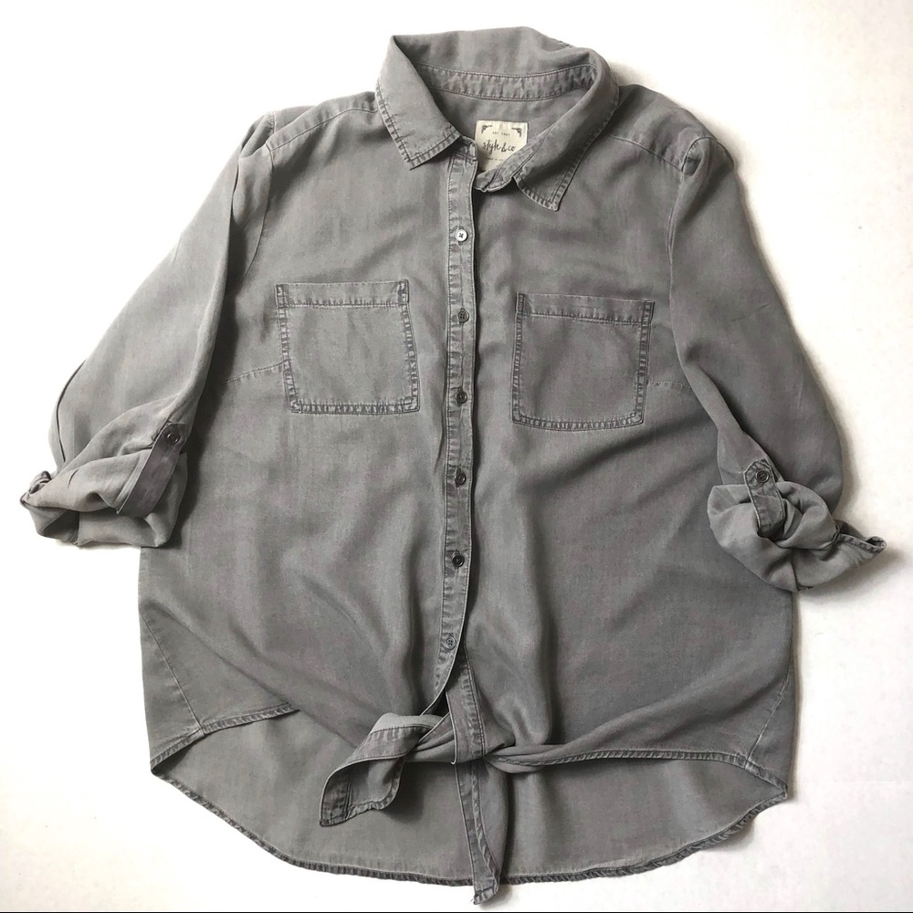 Style & Co Tie- Hem, Button Tab Sleeved Shirt